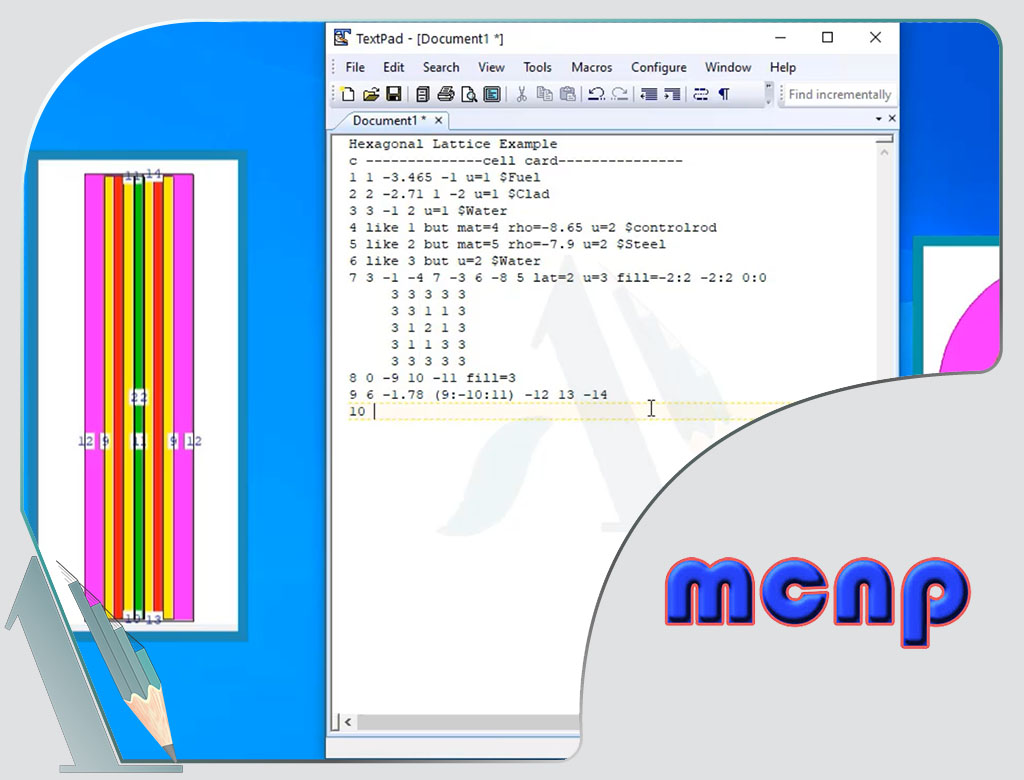 استفاده از دستور فیل گسترده در تعریف یک شبکه شش ضلعی شامل یونیورس های مختلف در فایل وردی MCNP