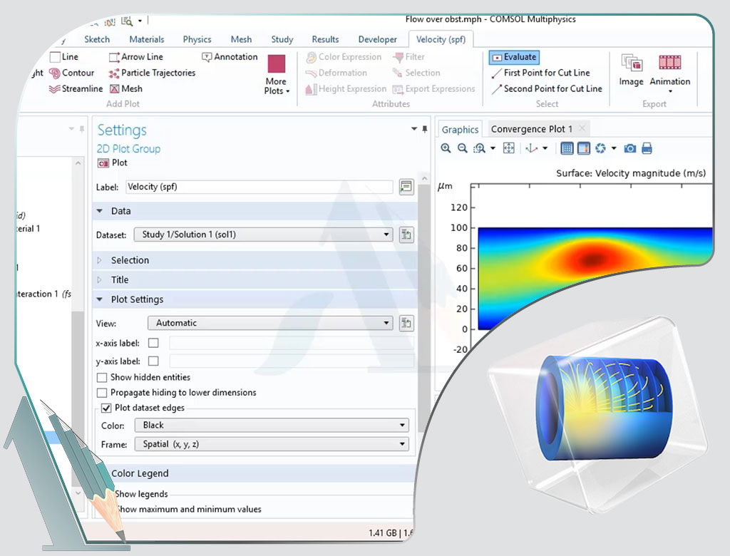COMSOL، Fluid-structure interaction، Moving mesh، مکانیک سیالات، کامسول