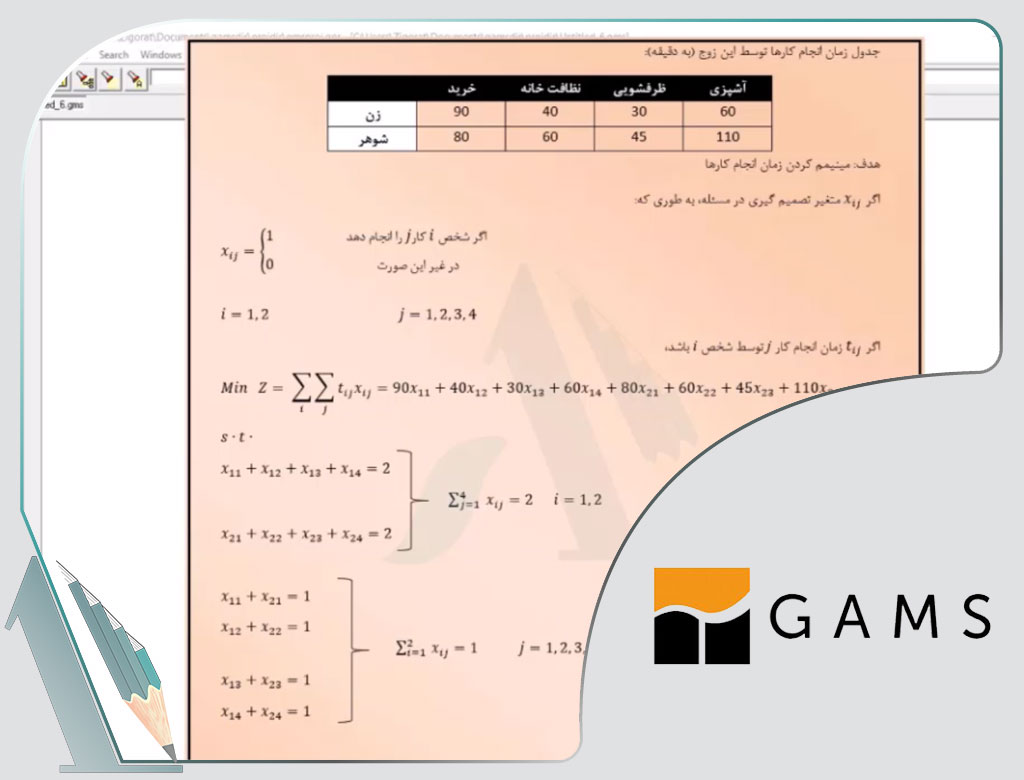 دوره آموزشی دانشگاه شیراز GAMS- حل مسئله-برنامه های ریاضی-بهینه سازی-مسایل غیرخطی-عدد صحیح و مختلط