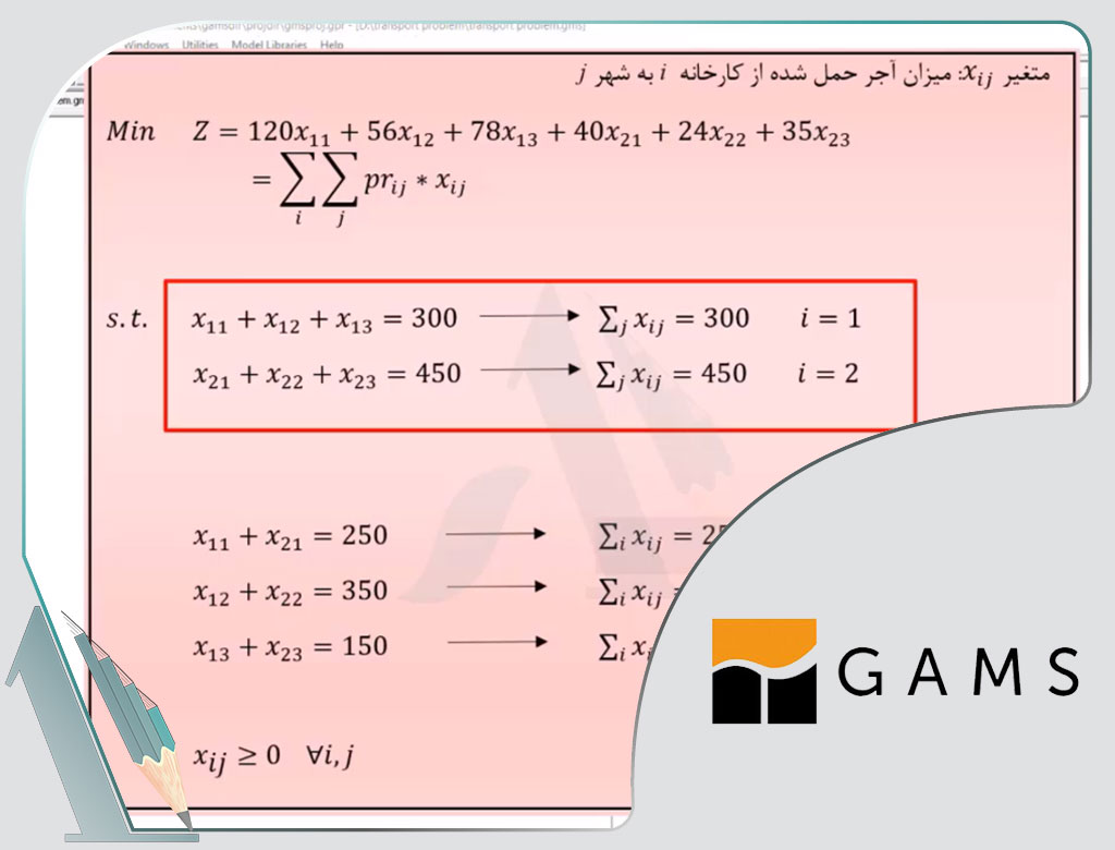 کلیپ تخصصی گمز-gams-بهینه سازی-حمل و نقل-برطرف کردن خطا